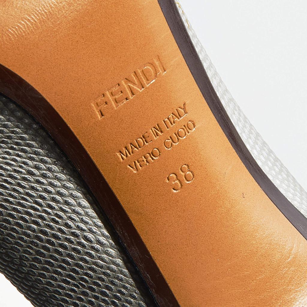 Fendi Metallic Silver Lizard Embossed Leather Pointed Toe Pumps Size 38商品第8张图片规格展示
