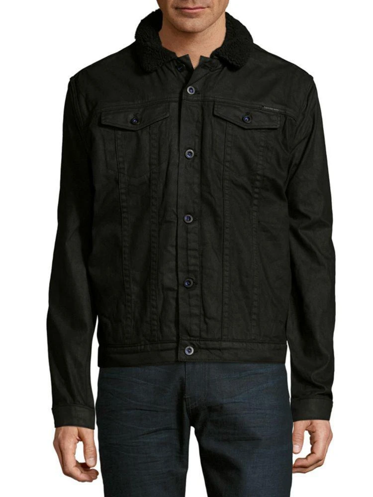 商品Calvin Klein|Faux Fur Accented Button Front Cotton Jacket,价格¥393,第1张图片