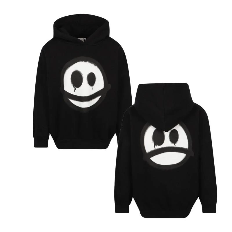 商品Little Man Happy|Happy sad organic hoodie in black,价格¥745,第2张图片详细描述