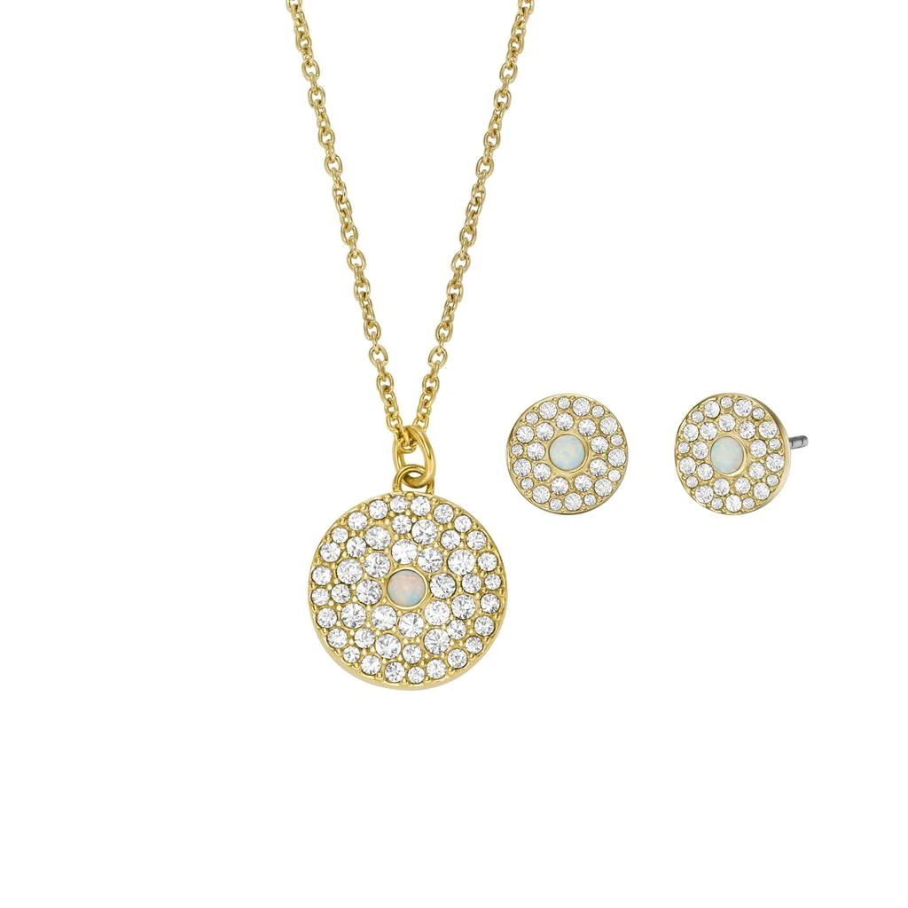 商品Fossil|Fossil Women's Gold-Tone Stainless Steel and Synthetic Opal Necklace and Earrings Gift Set,价格¥310,第2张图片详细描述