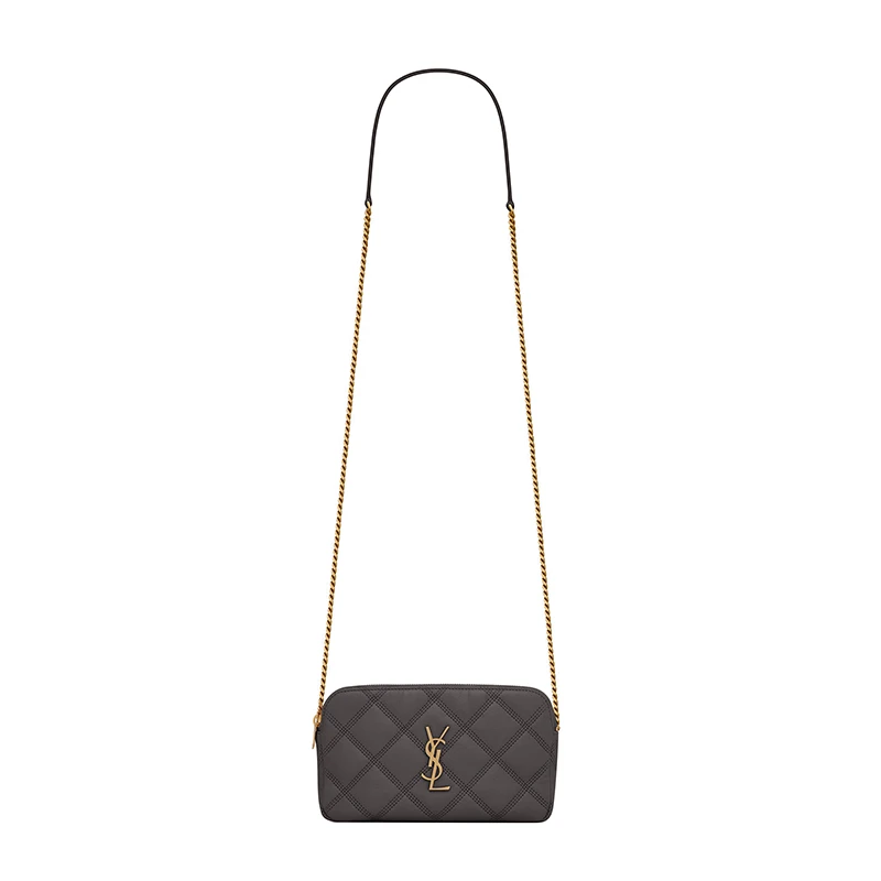 SAINT LAURENT PARIS/圣罗兰 BECKY系列 风暴蓝色绗缝小羊皮双拉链斜挎包 商品