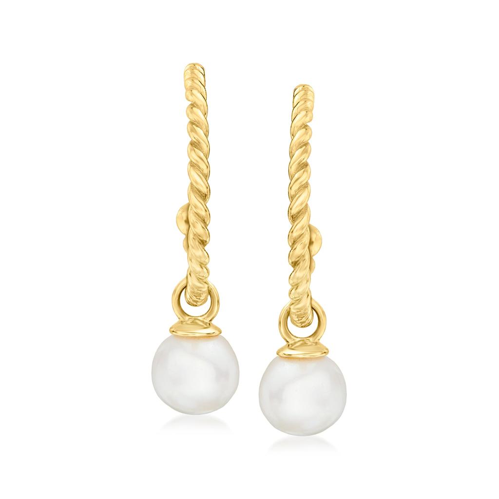 RS Pure by Ross-Simons 4-4.5mm Cultured Pearl C-Hoop Drop Earrings in 14kt Yellow Gold商品第1张图片规格展示