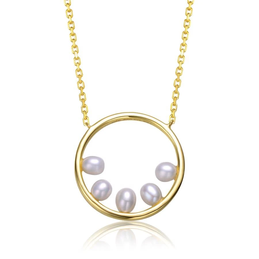 商品Megan Walford|Sterling Silver 14k Yellow Gold Plated with White Pearl Halo Eternity Circle Pendant Layering Necklace,价格¥877,第1张图片