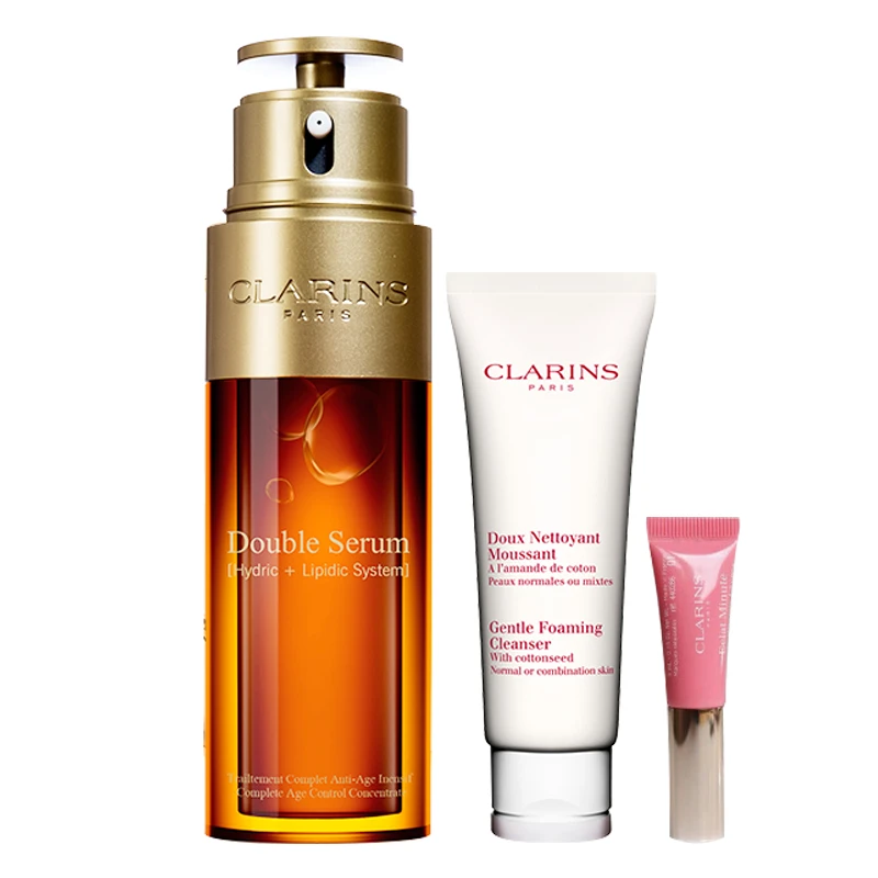 CLARINS 娇韵诗 双萃精华限定套装4件套 双萃精华50ml+洁面15ml+唇油5ml 滋润紧致肌肤 商品