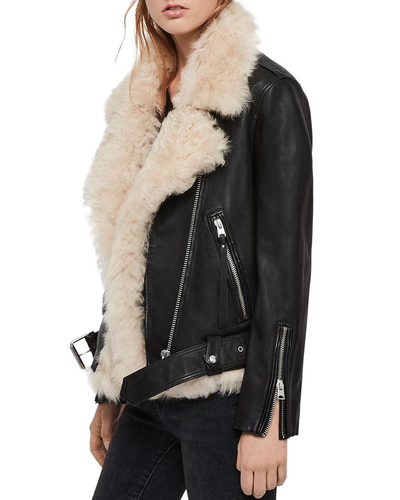 Luna Shearling-Vest Leather Biker Jacket商品第8张图片规格展示