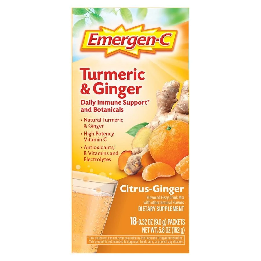 商品Emergen-C|Citrus-Ginger Fizzy Drink Mix, Immune Support Turmeric, Ginger,价格¥142,第1张图片