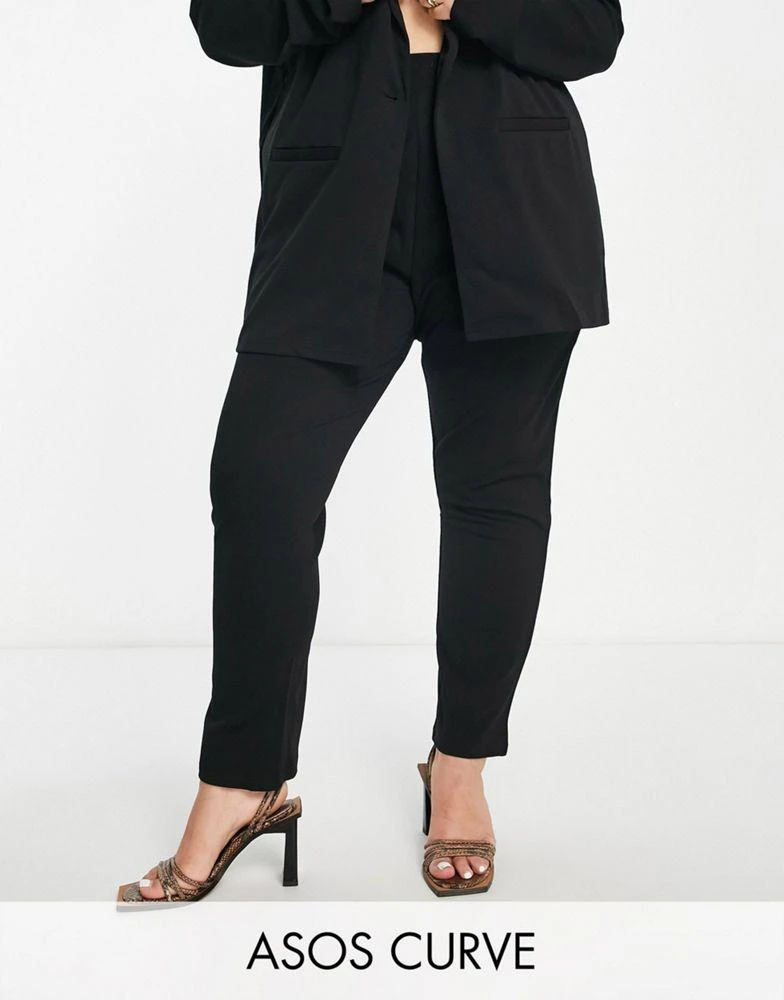 商品ASOS|ASOS DESIGN Curve jersey tapered suit trousers in black,价格¥196,第1张图片