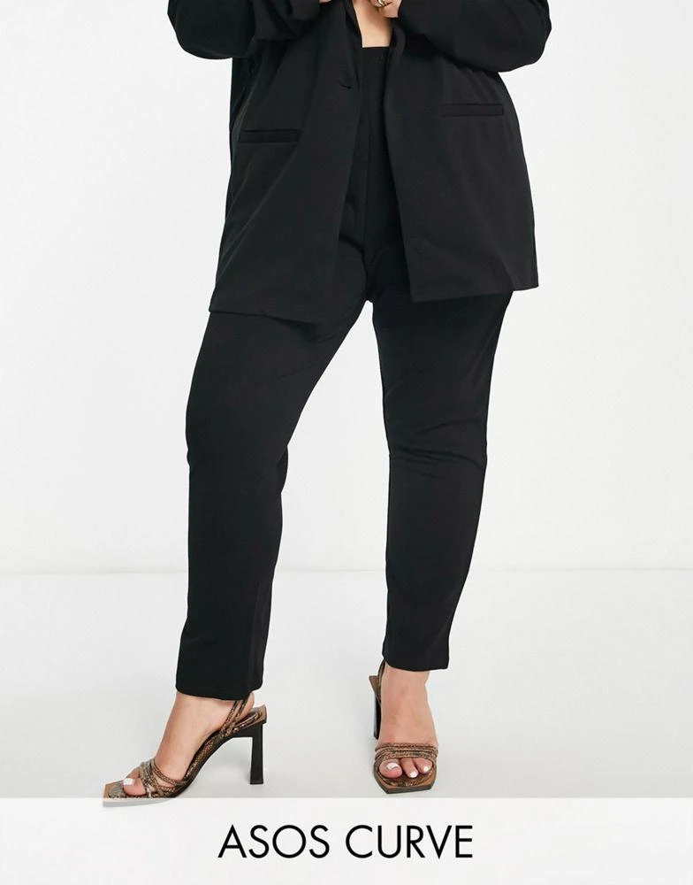 商品ASOS|ASOS DESIGN Curve jersey tapered suit trousers in black,价格¥198,第1张图片