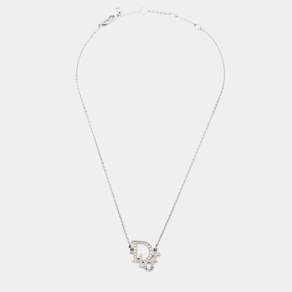 商品[二手商品] Dior|Dior Silver Tone Crystal Logo Earrings & Pendant Necklace,价格¥3269,第1张图片