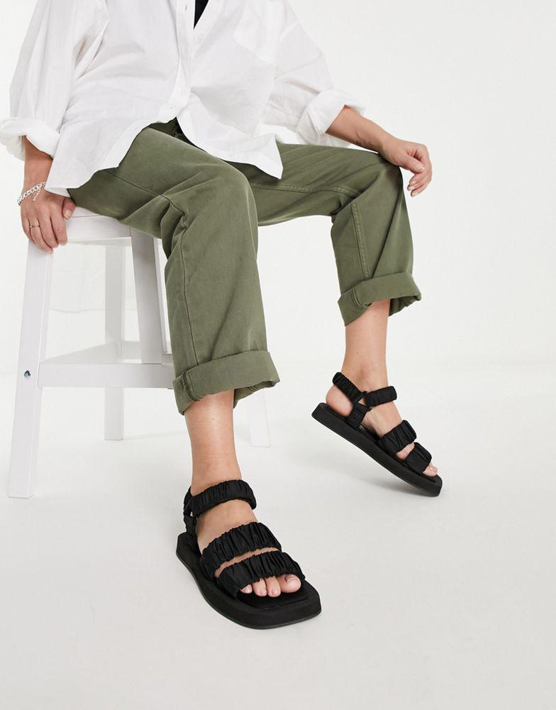 Topshop Panama ruched strappy sandal in black商品第1张图片规格展示