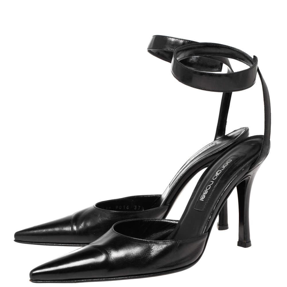 Sergio Rossi Black Leather Ankle Wrap Pointed-Toe Pumps Size 37.5商品第4张图片规格展示