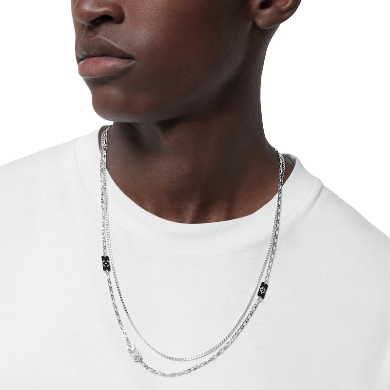 【预售十天】 路易威登 23新款MNG STACK男士银色镂刻铭牌金属项链 商品