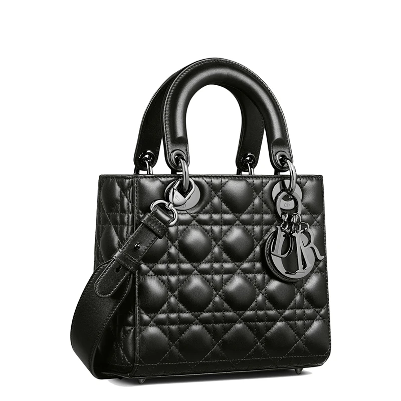 【包税】DIOR/迪奥  LADY DIOR MY ABCDIOR系列 女士小号黑色藤格纹小羊皮单肩手提戴妃包（勋章款）M0538BCAL_M900 商品