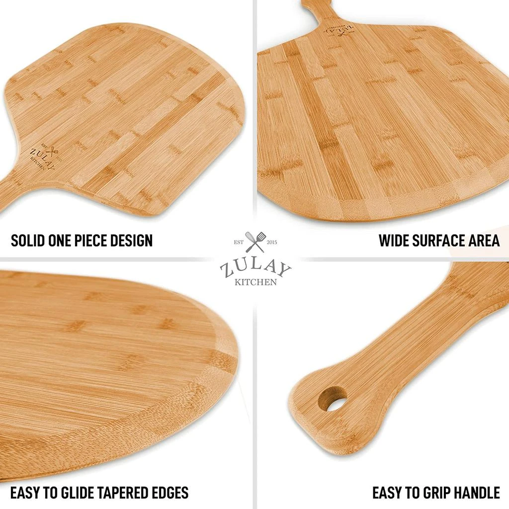 商品Zulay Kitchen|Authentic Bamboo Pizza Paddle With Easy Glide Edges & Handle For Baking (Large 15"),价格¥327,第4张图片详细描述