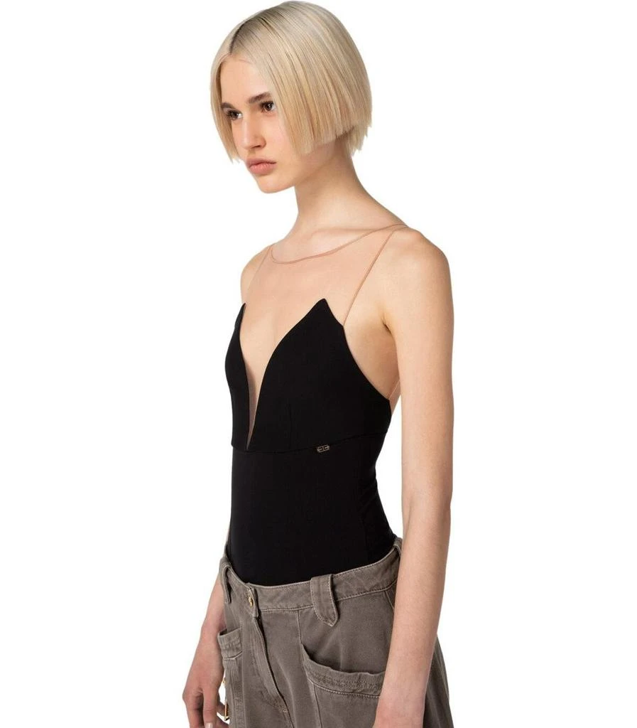 商品ELISABETTA FRANCHI|ELISABETTA FRANCHI  BLACK BODYSUIT WITH TULLE,价格¥1567,第4张图片详细描述