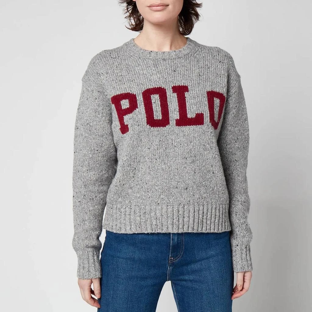 商品Ralph Lauren|Polo Ralph Lauren Women's Large Polo Logo Sweatshirt - Grey Donegal/Wine,价格¥1352,第1张图片