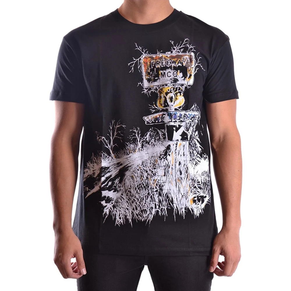 商品Alexander McQueen|ALEXANDER MCQUEEN 亚历山大·麦昆 印花图案黑色圆领棉质男士T恤 291571-RER03-1164,价格¥846,第1张图片