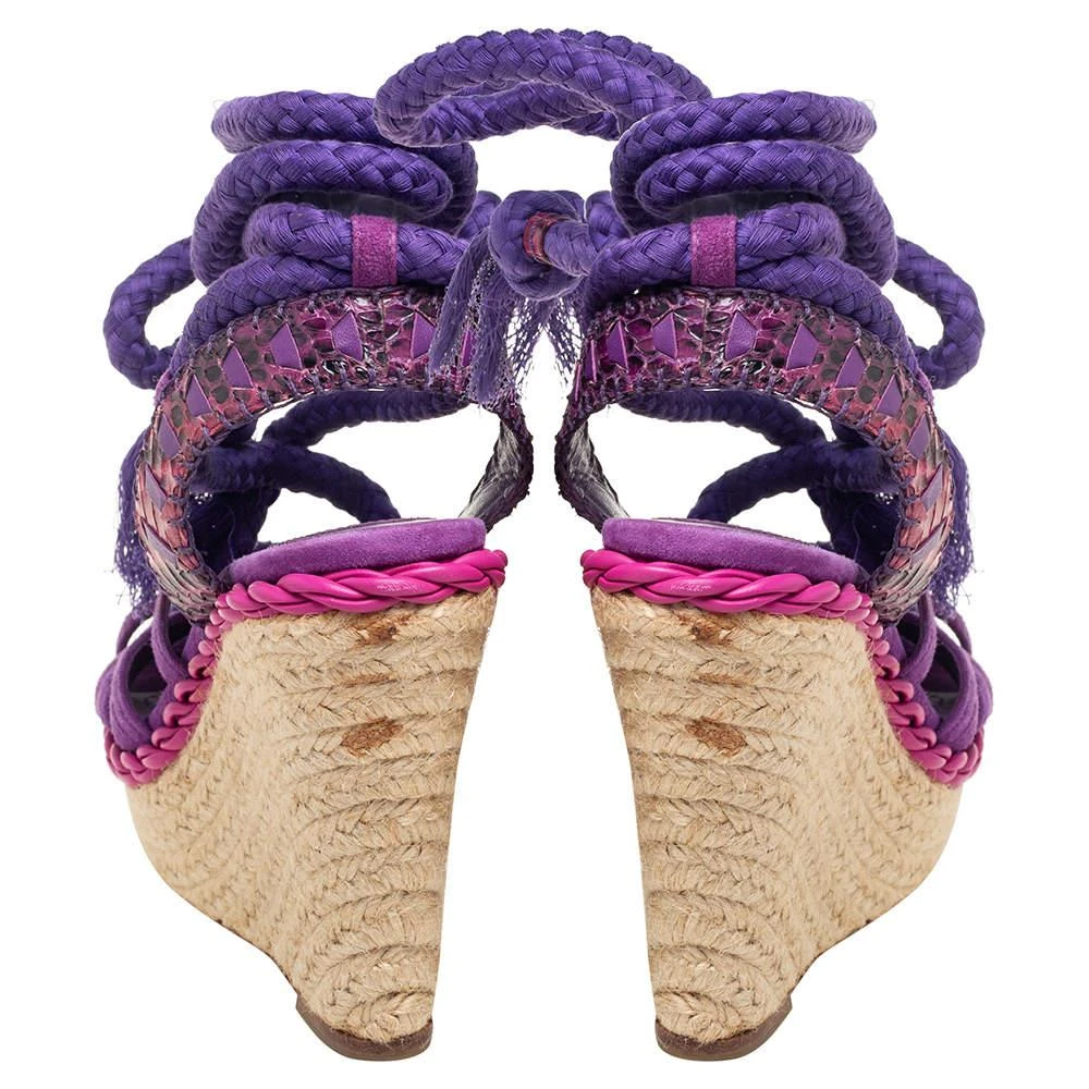 商品[二手商品] Dior|Dior Purple Suede And Python Leather Espadrille Wedge Ankle Wrap Sandals Size 36,价�格¥941,第5张图片详细描述