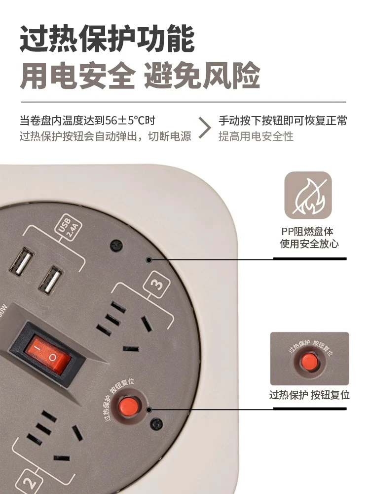 户外露营多功能移动接线板便携加长多孔插排卷线盘 商品