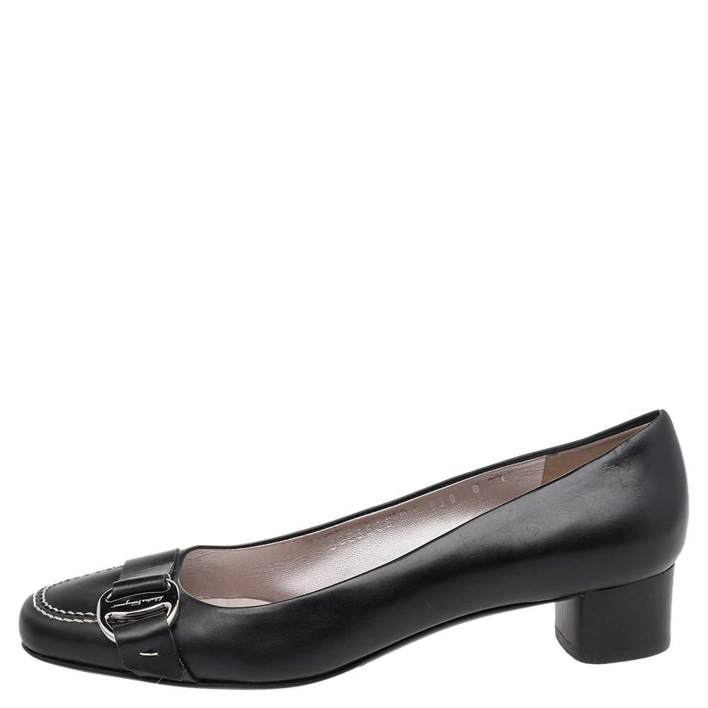 商品[二手商品] Salvatore Ferragamo|Salvatore Ferragamo Black Leather Block Heel Pumps Size 38.5,价格¥2712,第2张图片详细描述