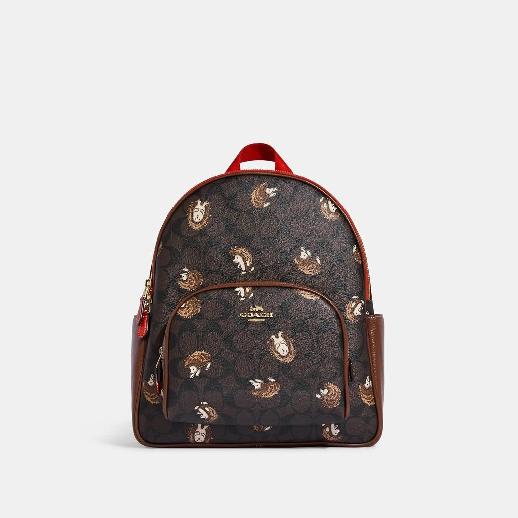商品Coach|Coach Outlet Court Backpack In Signature Canvas With Hedgehog Print,价格¥1664,第1张图片