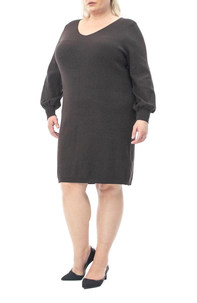 V-Neck Balloon Sleeve Sweater Dress商品第4张图片规格展示