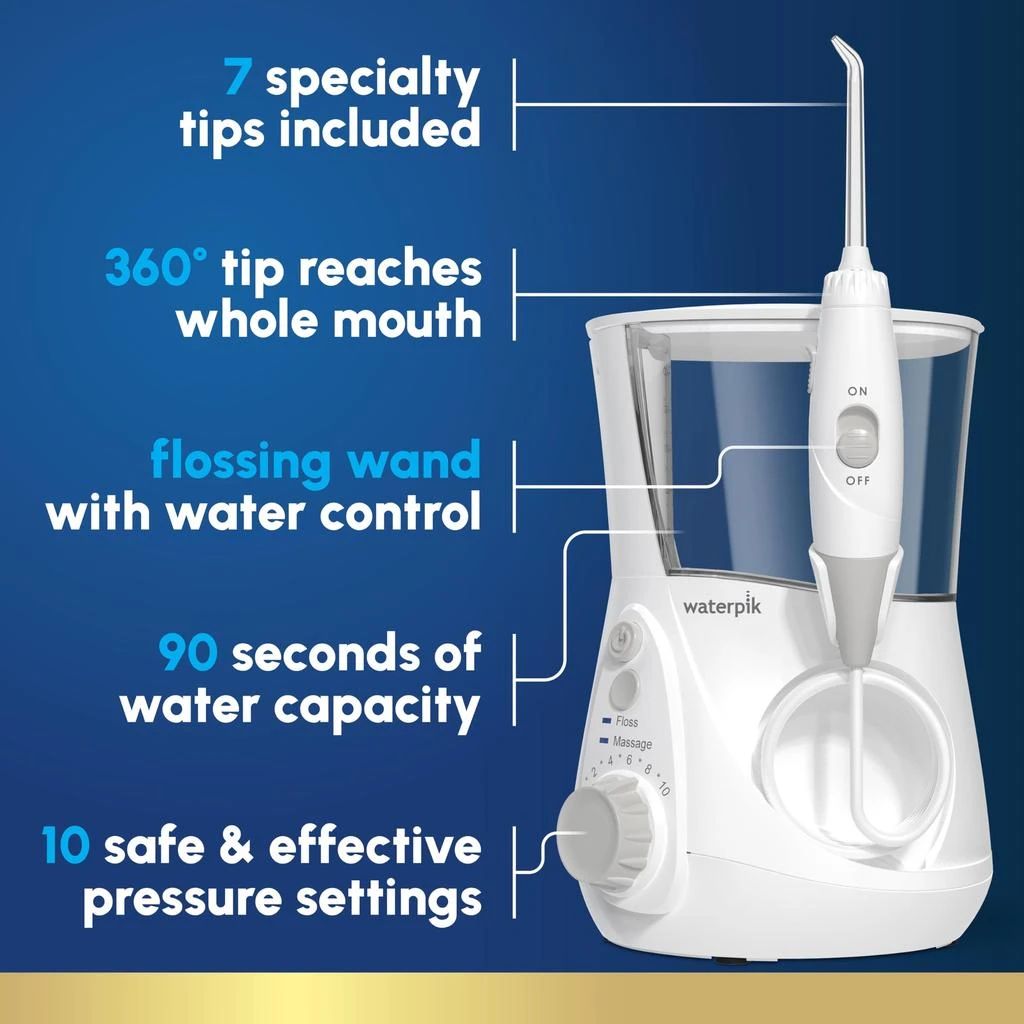 商品Waterpik|Waterpik Aquarius Water Flosser Professional For Teeth, Gums, Braces, Dental Care, Electric Power With 10 Settings, 7 Tips For Multiple Users And Needs, ADA Accepted, White WP-660, Packaging May Vary,价格¥675,第2张图片详细描述