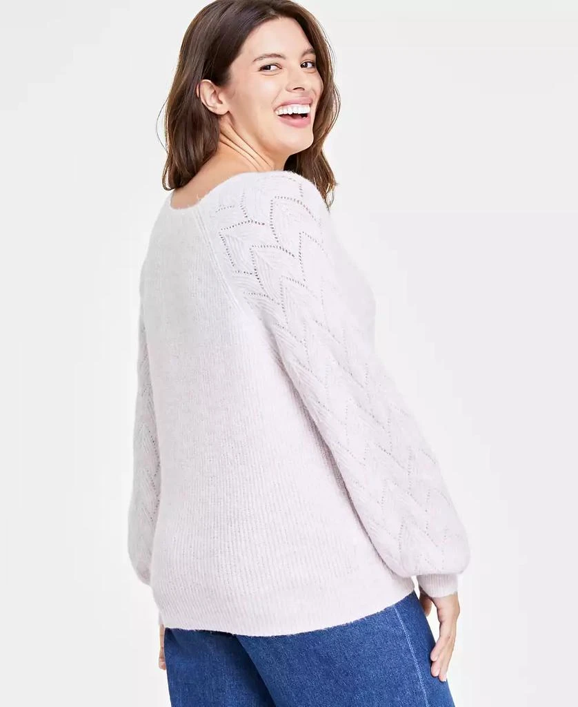 商品On 34th|Women's V-Neck Pointelle-Sleeve Sweater, Created for Macy's,价格¥133,第2张图片详细描述