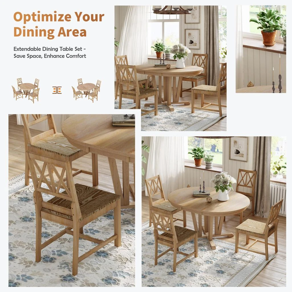 商品Streamdale Furniture|Streamdale Rustic 5-Piece Dining Set with Extendable Table & Cross Back Chairs,价格¥8784,第4张图片详细描述