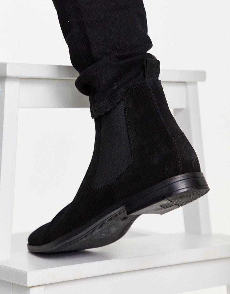 ASOS DESIGN chelsea boots in black suede with black sole商品第2张图片规格展示