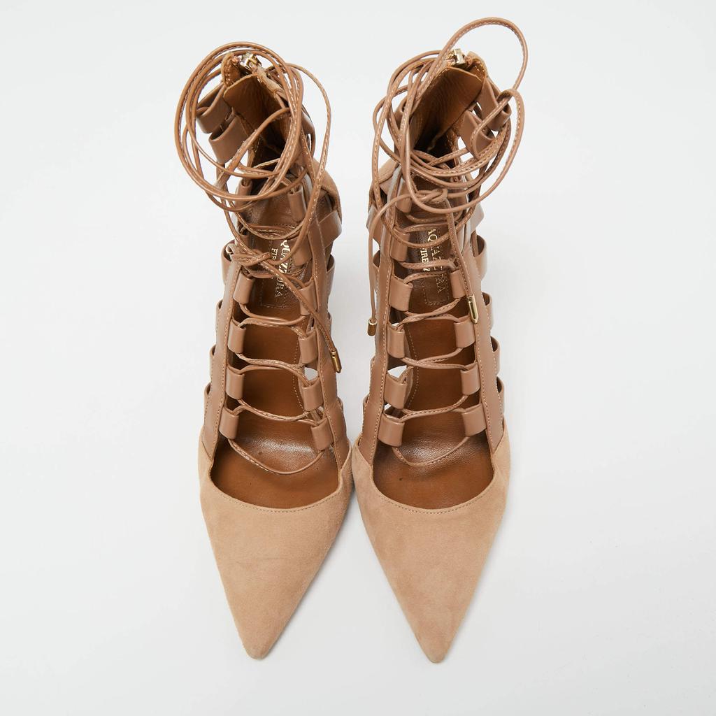 Aquazzura Beige Suede and Leather Amazon Ankle Tie Pumps Size 40商品第3张图片规格展示