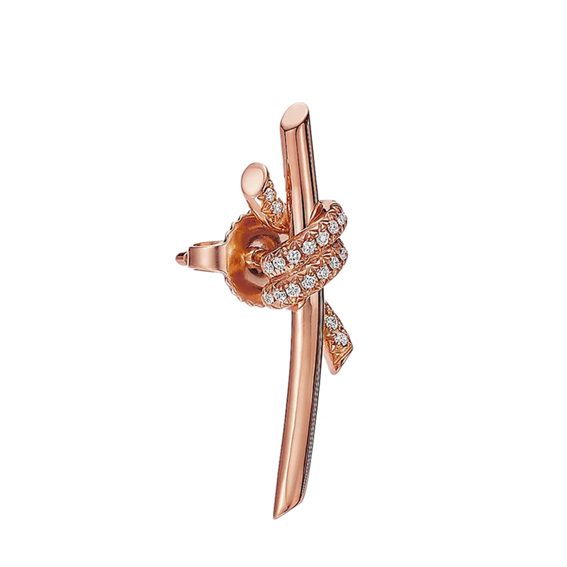   Tiffany & Co./蒂芙尼 22春夏新款 Knot系列 18K金 玫瑰金色 镶钻绳结耳钉69526144 商品