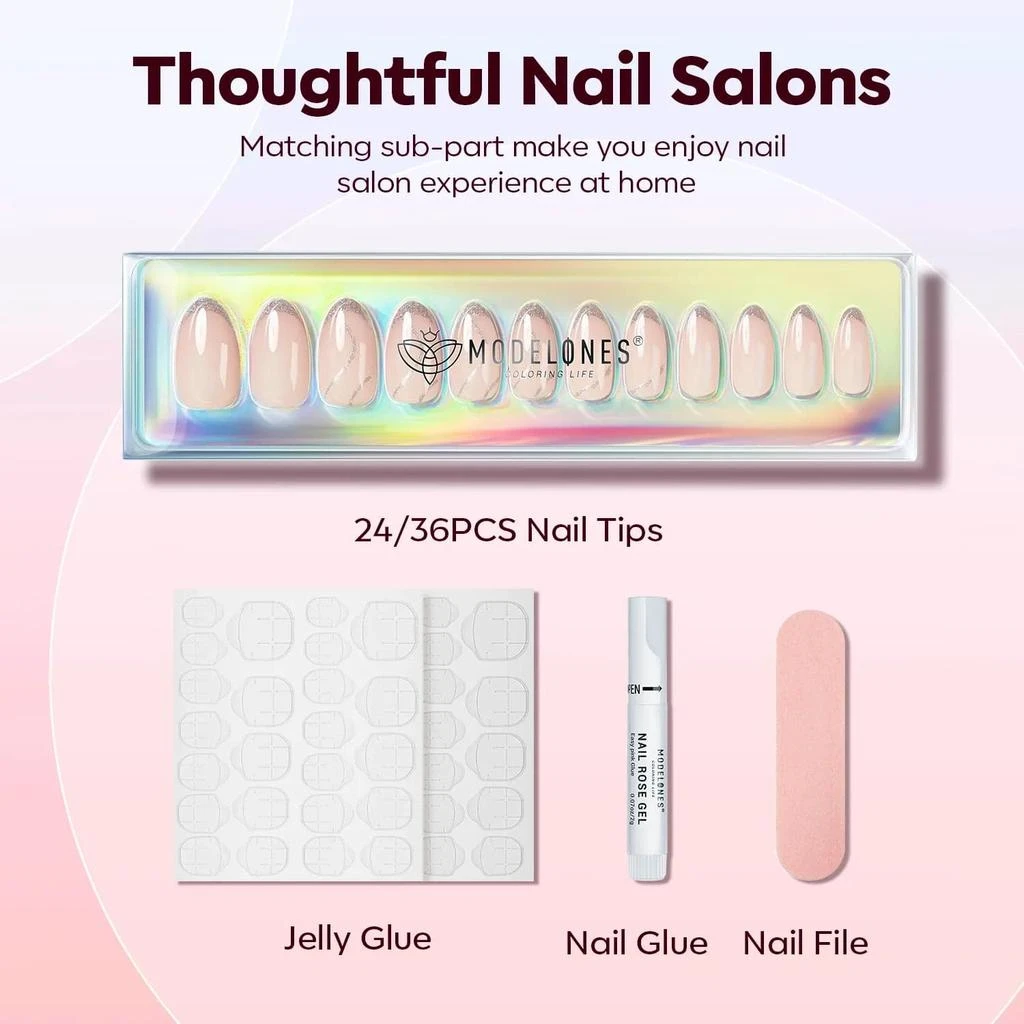 Glam Frenchin - 24 Fake Nails 12 Sizes Short Almond Press on Nails Kit 商品