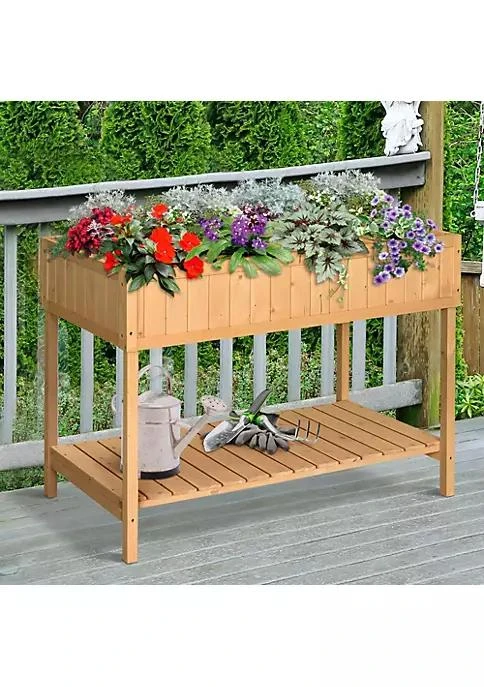 商品Outsunny|Wooden Raised Garden Bed With 8 Slots Elevated Planter Box Stand With Open Shelf For Limited Garden Space To Grow Herbs Vegetables And Flowers,价格¥1121,第3张图片详细描述