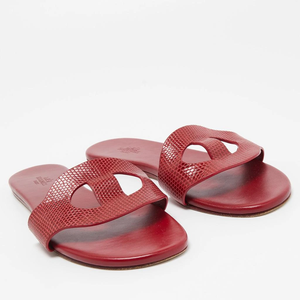 商品[二手商品] Hermes|Hermes Dark Red Lizard Lisboa Flat Slides Size 38,价格¥3529,第4张图片详细描述