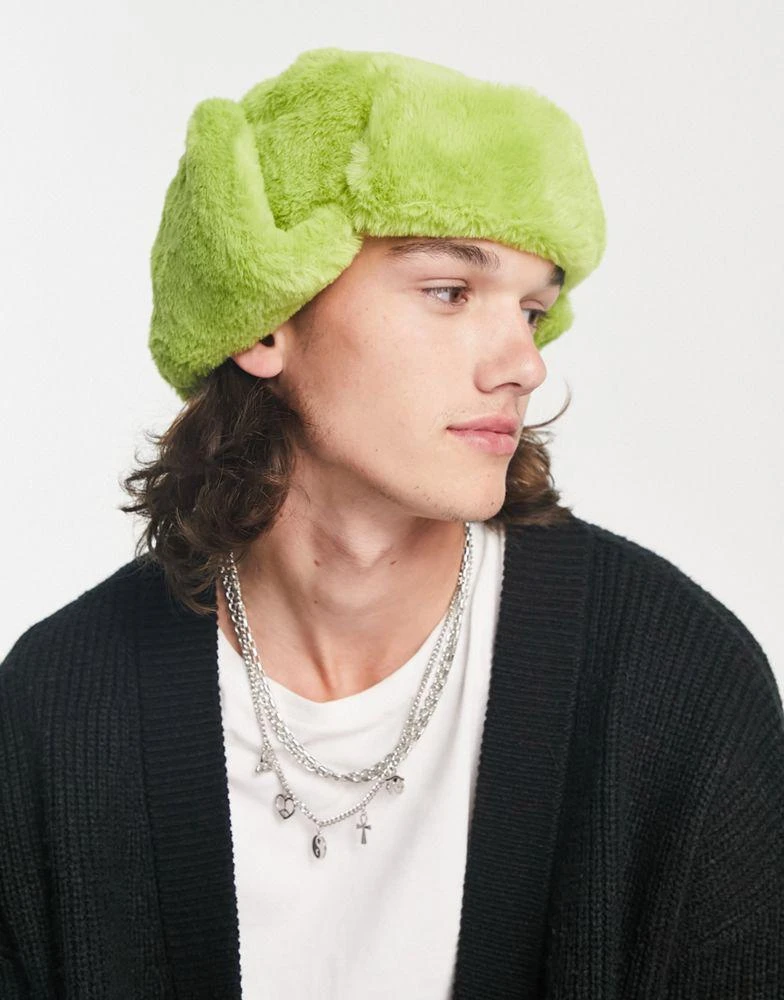 商品Reclaimed Vintage|Reclaimed Vintage faux fur tie up hat in green,价格¥110,第1张图片