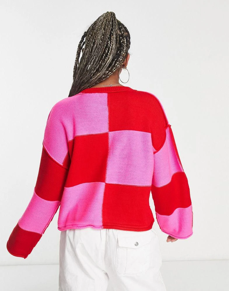 商品ASOS|ASOS DESIGN oversize cardigan in pink and red check,价格¥233,第3张图片详细描述