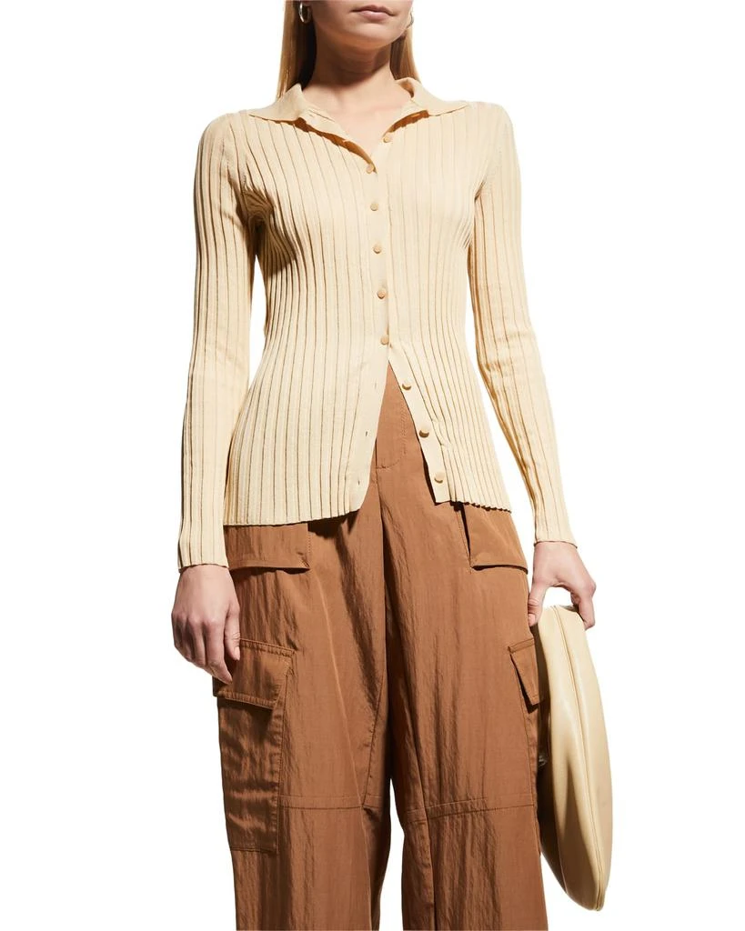 商品Vince|Rib-Knit Long-Sleeve Button-Front Top,价格¥1296,第2张图片详细描述