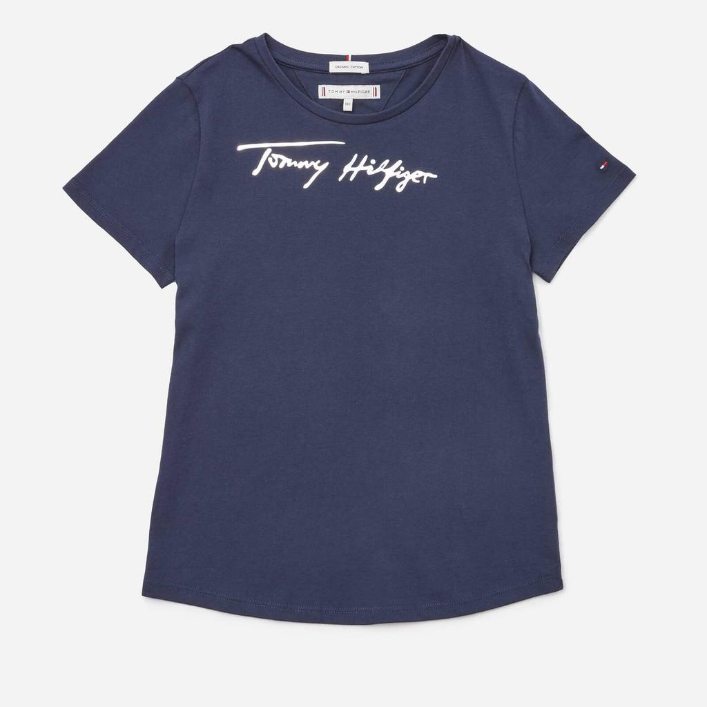 Tommy Hilfiger Girls' Script Print T-Shirt Short Sleeved - Twilight Navy商品第1张图片规格展示