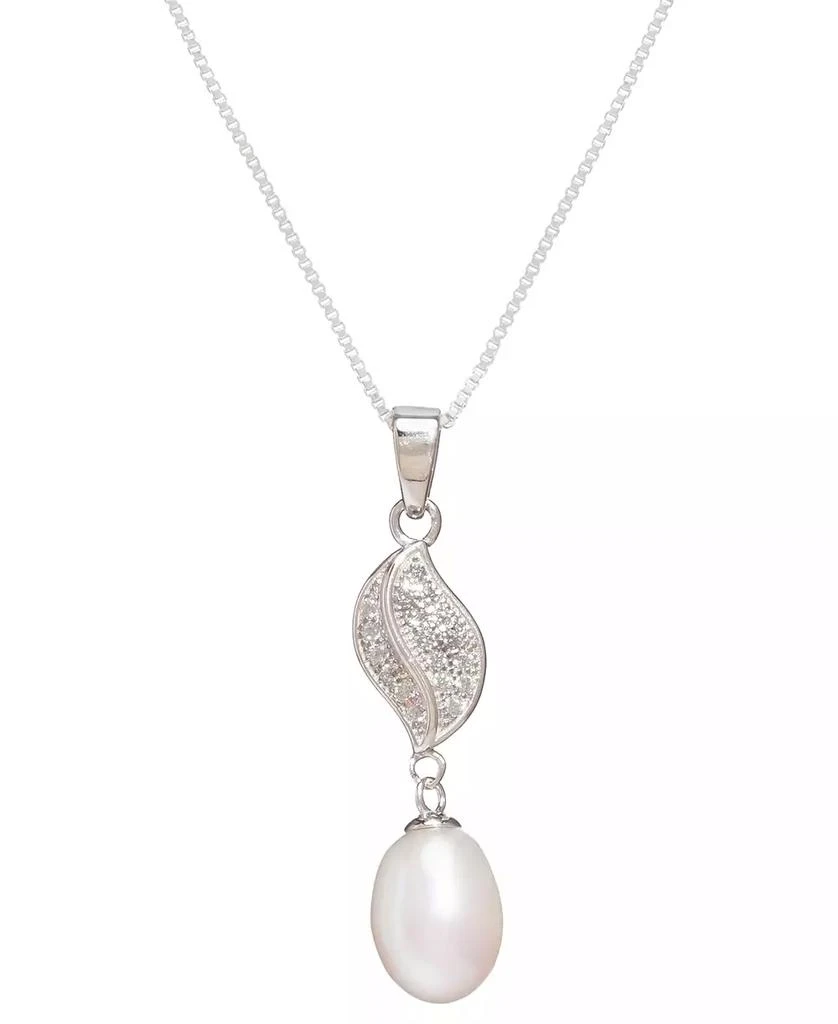 商品Macy's|Cultured Freshwater Pearl (7x9mm) and Cubic Zirconia Pendant Necklace and Matching Drop Earrings Set in Sterling Silver,价格¥468,第4张图片详细描述