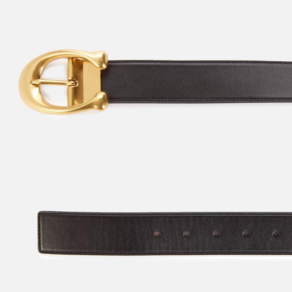 商品Coach|Coach Men's 38Mm Signature Buckle Belt In Glovetan Leather - Black/Saddle,价格¥1826,第4张图片详细描述