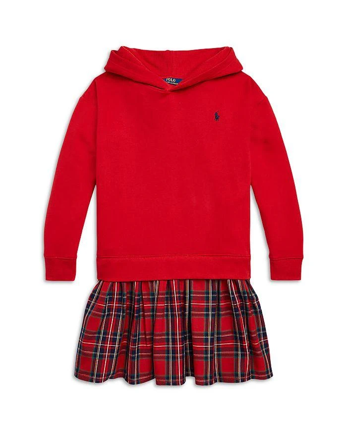 商品Ralph Lauren|Girls' Plaid Fleece Hoodie Dress - Little Kid, Big Kid,价格¥357,第1张图片