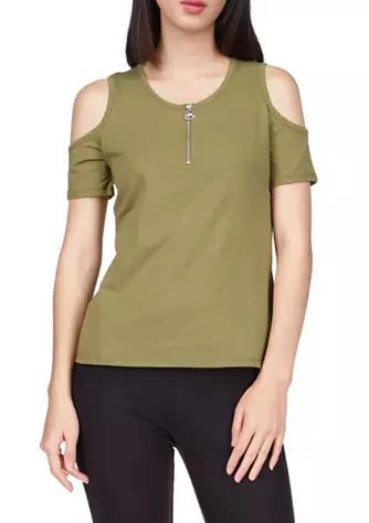 商品Michael Kors|Michael Kors Womens Cold Shoulder Zippered Knit Top,价格¥128,第1张图片