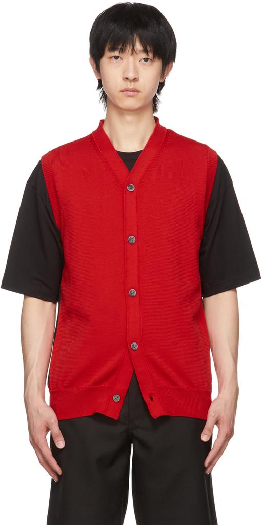 Red & Black Knit Vest Cardigan商品第1张图片规格展示