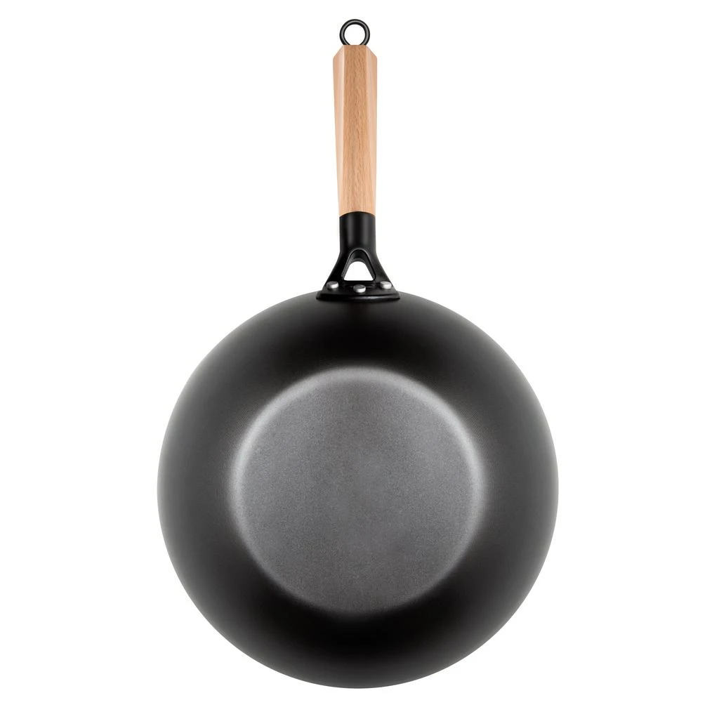 商品MASTERPAN|Carbon Steel Wok With Glass Lid & Wooden Utensils, Non-Stick Flat Bottom Asian Stir-Fry Cookware With Wooden Handle, 12” (30Cm),价格¥475,第4张图片详细描述
