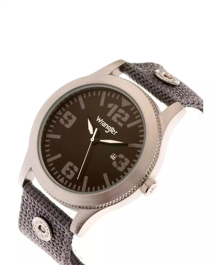 商品Wrangler|Men's Watch, 57MM Silver Colored Case with Black Dial, Black Arabic Numerals with White Hands, Green Nylon Strap with Rivets, White Second Hand,价格¥271,第2张图片详细描述