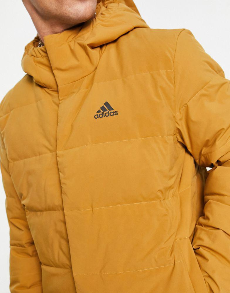 商品Adidas|adidas Outdoor Helionic hooded puffer jacket in brown,价格¥972-¥1388,第5张图片详细描述