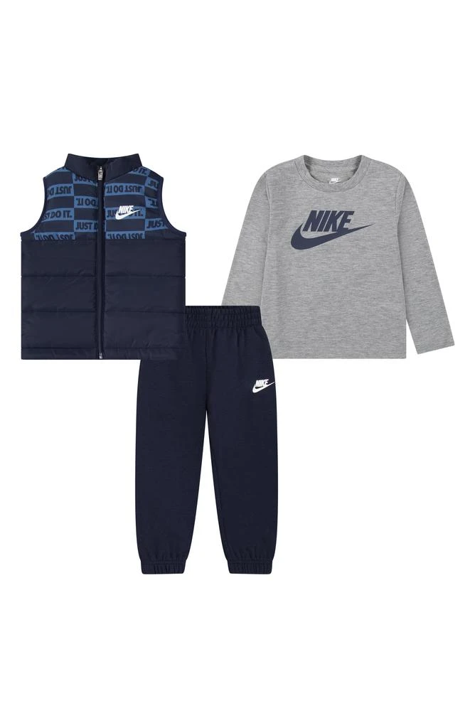 商品NIKE|Kids' Just Do It Puffer Vest, Graphic T-Shirt & Joggers Set,价格¥284,第1张图片