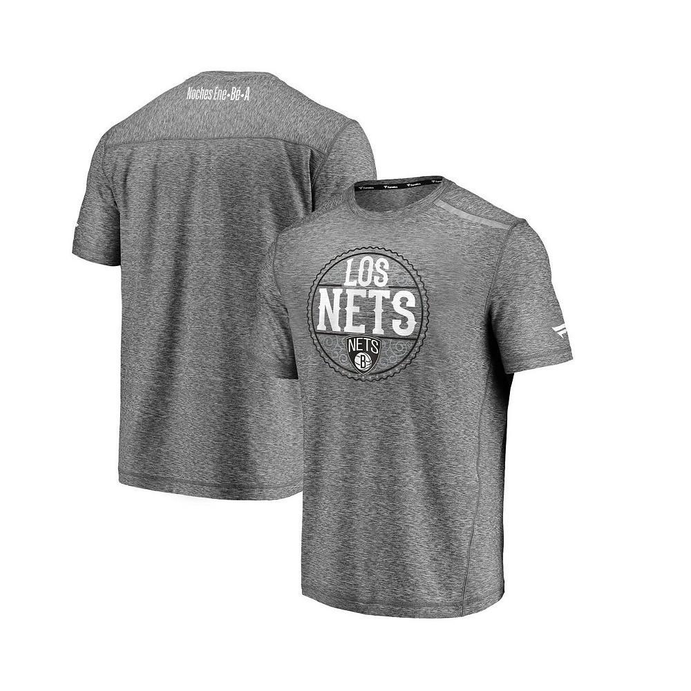 商品Fanatics|Men's Branded Heather Gray Brooklyn Nets Noches Ene-Be-A Clutch Shooting T-shirt,价格¥373,第1张图片