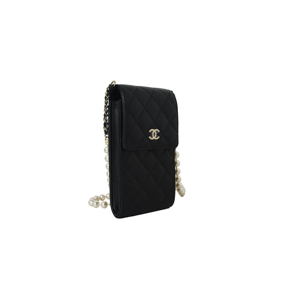 商品Chanel|Chanel Phone Holder With Pearl Chain Lambskin Black Gold,价格¥33416,第2张图片详细描述